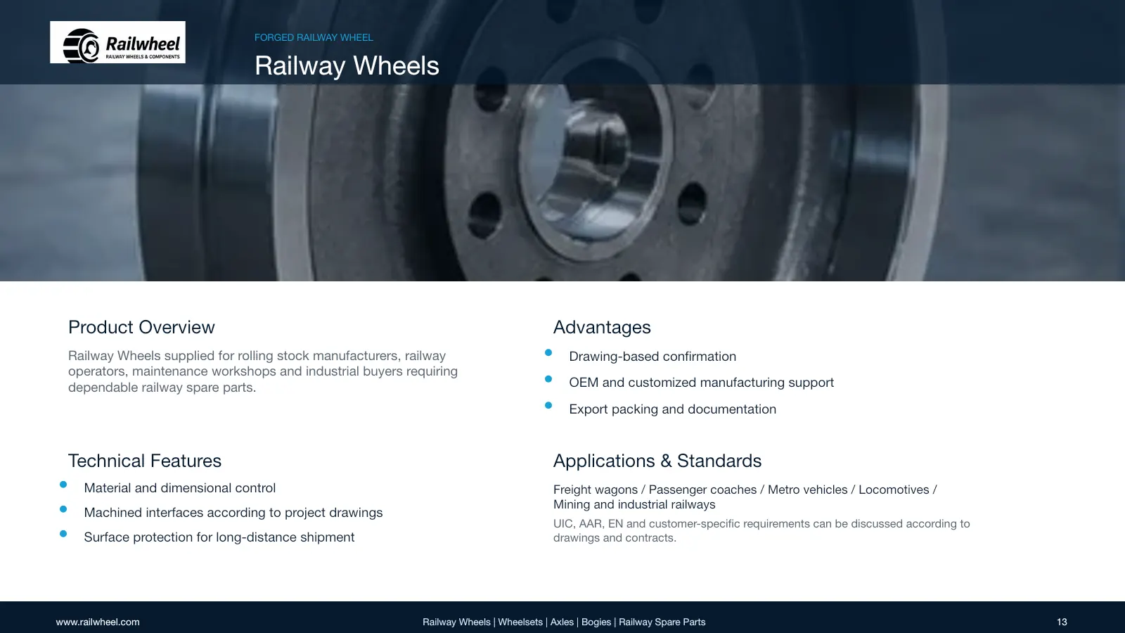 Railwheel company catalog page 13 for railway wheels and components