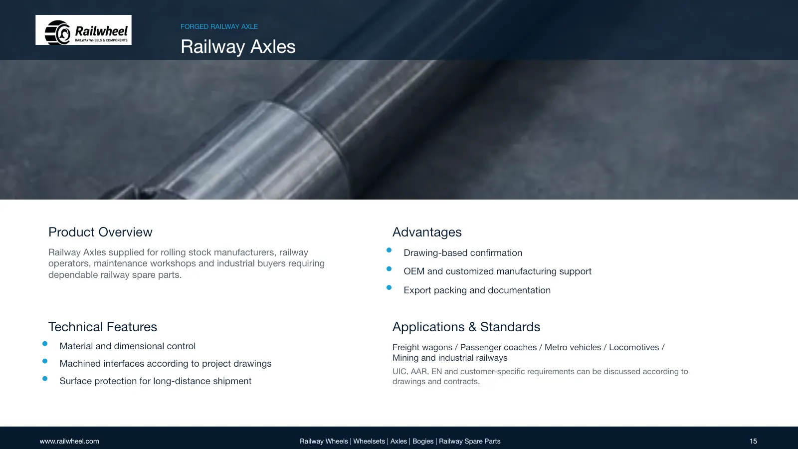 Railwheel company catalog page 15 for railway wheels and components