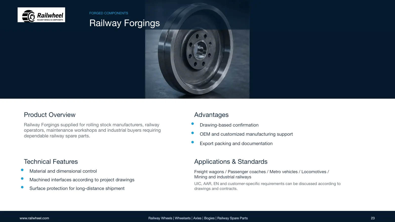Railwheel company catalog page 23 for railway wheels and components