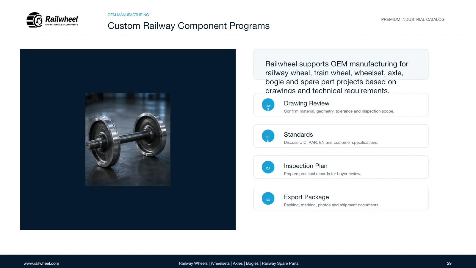 Railwheel company catalog page 29 for railway wheels and components