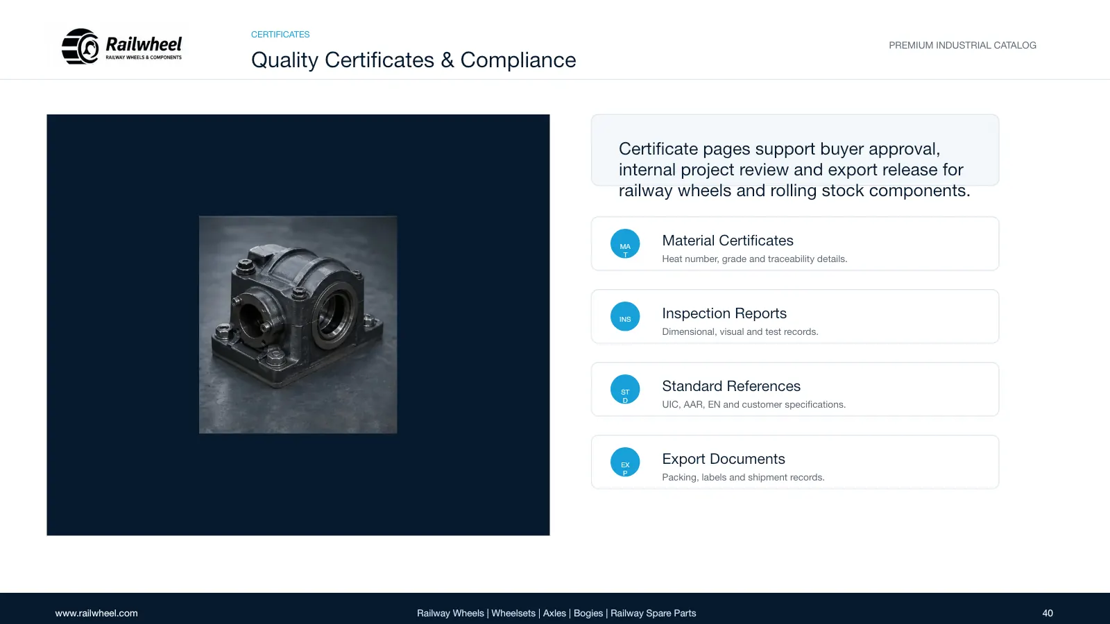 Railwheel company catalog page 40 for railway wheels and components